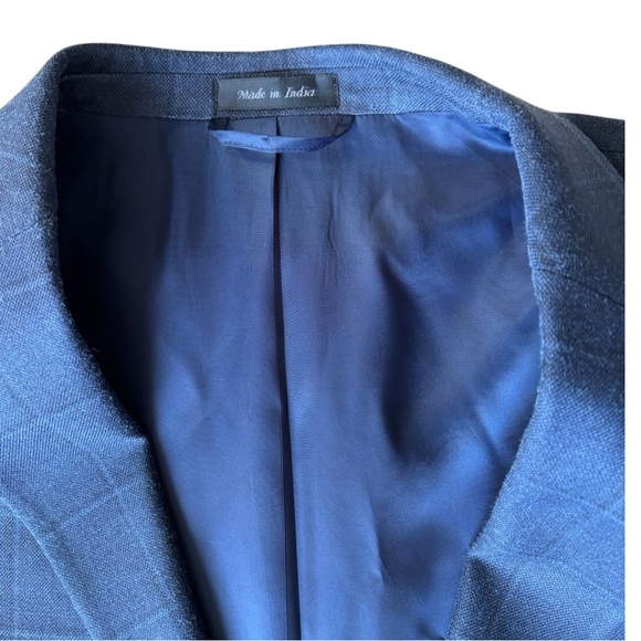 Lauren Ralph Lauren blue window pain check plaid silk/wool blend blazer | 44L - Picture 6 of 13